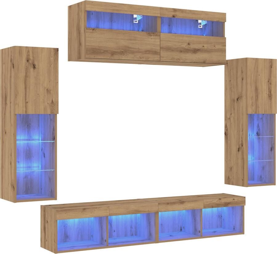 VidaXL TV-wandkasten met LED-verlichting 2 stuks Ambachtelijk Eiken 80x30x30 cm TV-wandkasten met LED-verlichting 2 stuks Ambachtelijk Eiken 60x30x40 cm - Foto 2