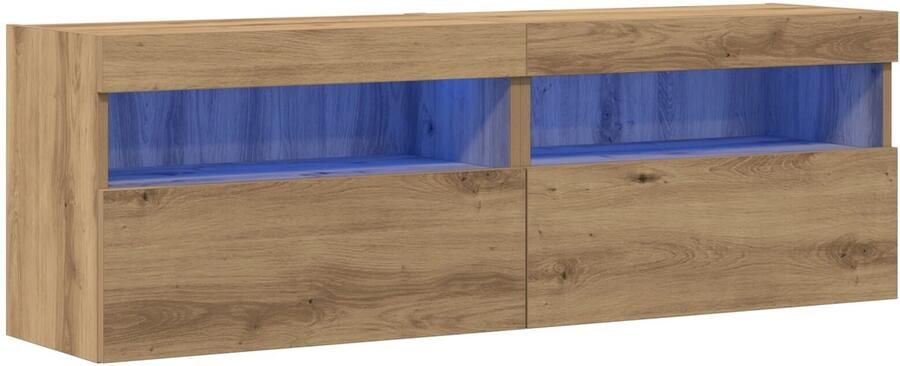 VidaXL TV Wandkasten met LED-verlichting 2 stuks Artisan Eiken 60x30x40 cm