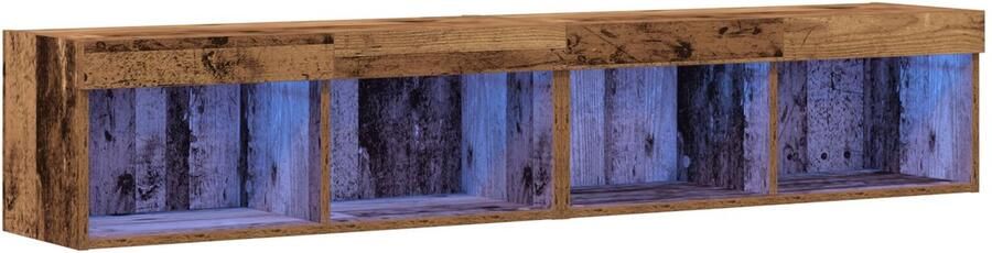 VidaXL TV Wandkasten met LED-verlichting 2 stuks Oud Hout 80x30x30 cm