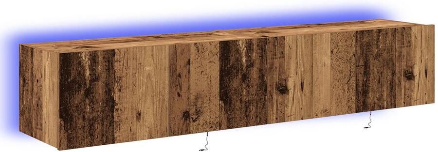VidaXL TV Wandkasten met LED Verlichting 2 stuks Oude Hout 80x35x31 cm
