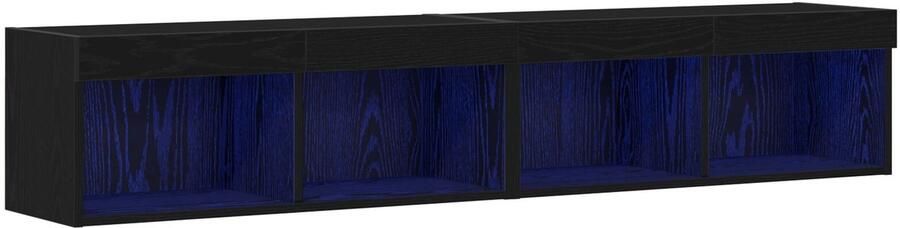 VidaXL TV Wandkasten met LED Verlichting 2 stuks Zwart Eiken 80x30x30 cm