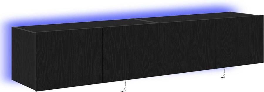 VidaXL TV Wandkasten met LED-verlichting 2 stuks Zwart Eiken 80x35x31 cm - Foto 2
