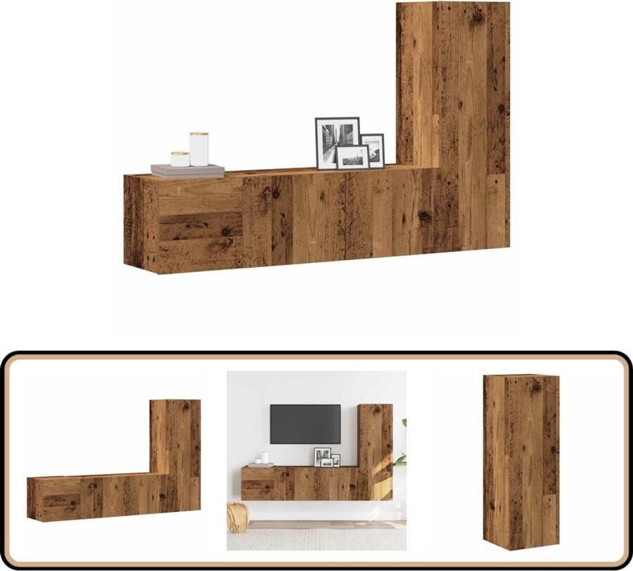 VidaXL Tv-wandkasten set 3 st Oud houtkleur Tv-wandkast Houten Kast Salontafel Opbergkast Designkast