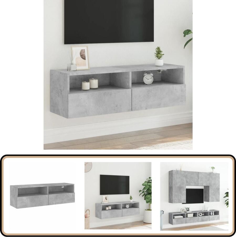 VidaXL Tv-wandmeubel 100x30x30 cm Betongrijs Tv-kast Tv-meubel Wandmontage Opbergruimte Grijs