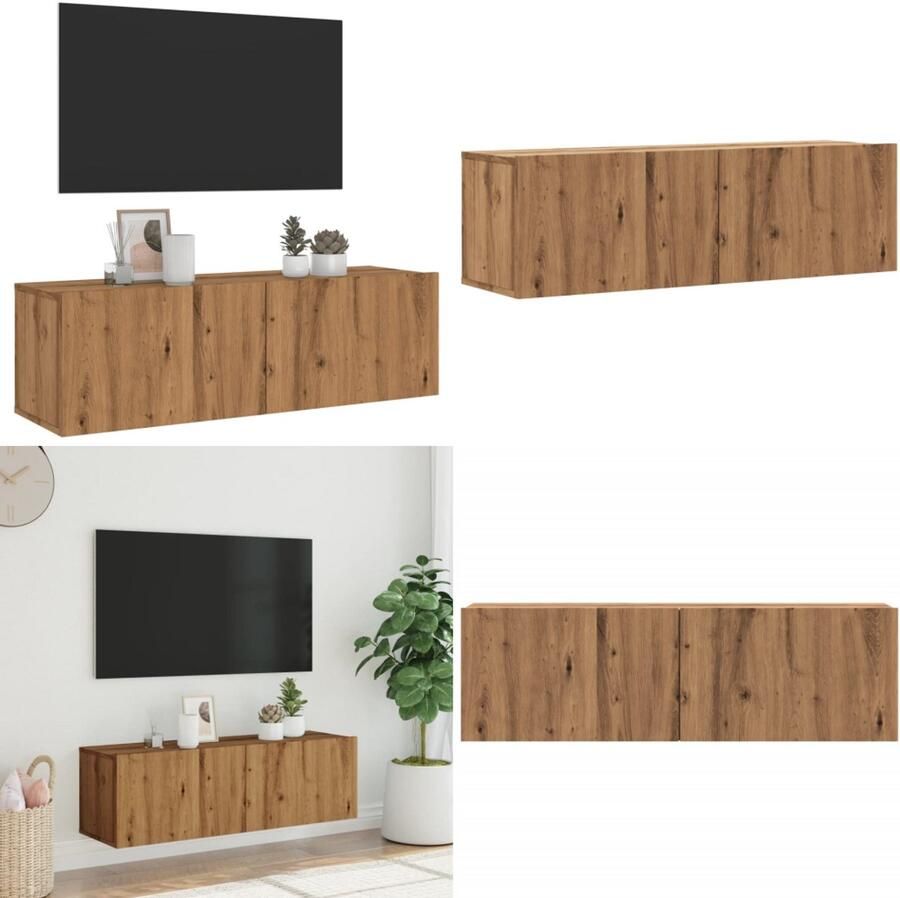VidaXL Tv-wandmeubel 100x30x30 cm bewerkt hout artisanaal eikenkleurig Tv-meubel Tv-meubelen Tv Kast Opbergkast