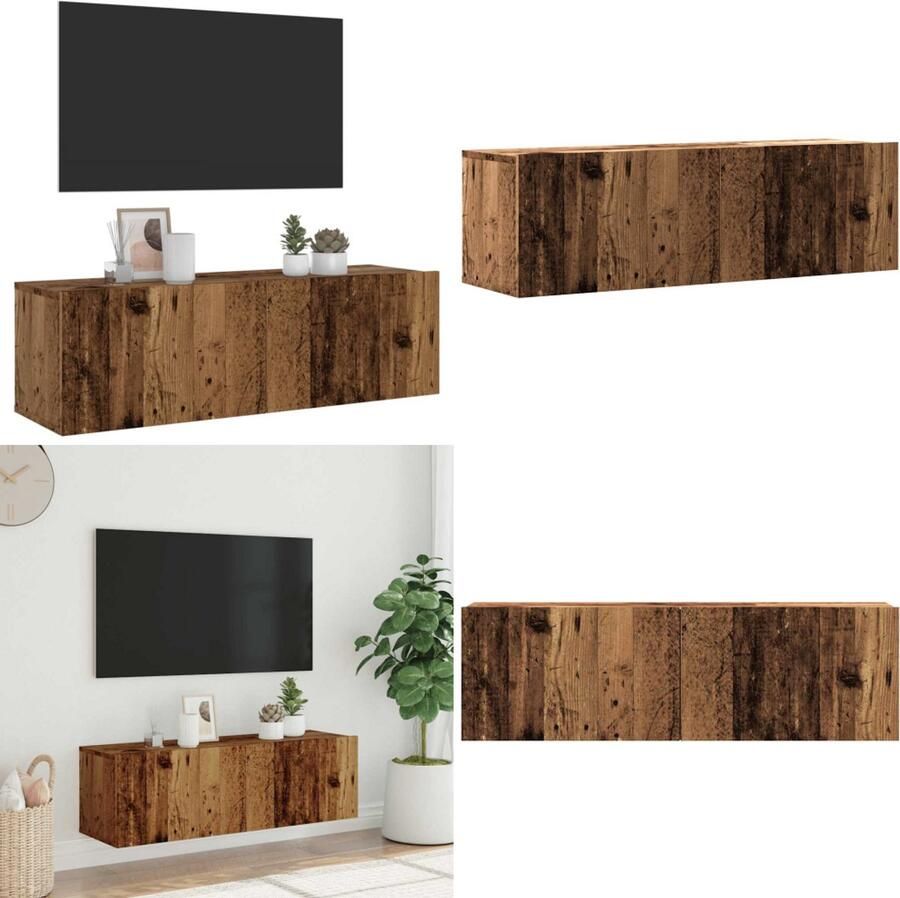 VidaXL Tv-wandmeubel 100x30x30 cm bewerkt hout oud houtkleurig Tv-meubel Tv-meubelen Tv Kast Opbergkast
