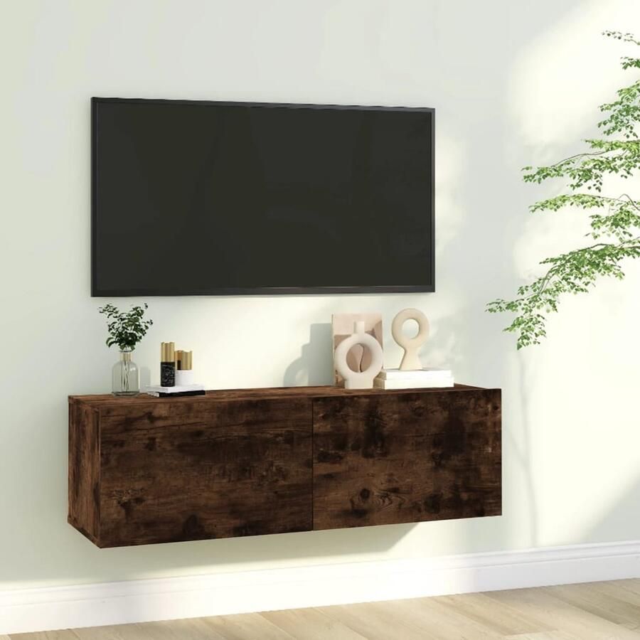 VidaXL Tv-wandmeubel 100x30x30 cm Gerookt eiken Tv Wandmeubel Houten Tv Meubel Tv Kast Muur Tv Stand Media Kast Bergruimte Smoked Oak Bruine Tv Kast - Foto 2