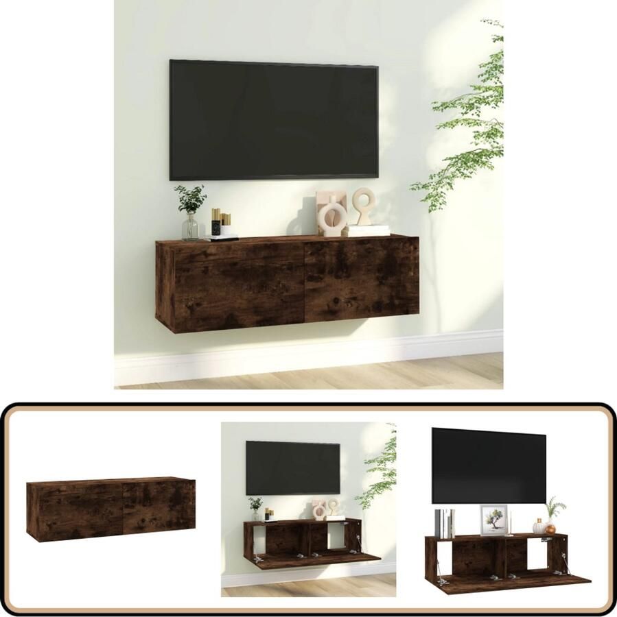 VidaXL Tv-wandmeubel 100x30x30 cm Gerookt eiken Tv Wandmeubel Houten Tv Meubel Tv Kast Muur Tv Stand Media Kast Bergruimte Smoked Oak Bruine Tv Kast