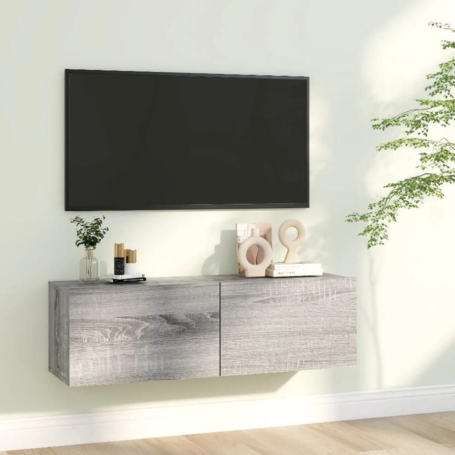 VidaXL Tv-wandmeubel 100x30x30 cm grijs eiken Tv-kast Wandmeubel Grijze Tv-kast Houten Tv-kast Media Kast Salon Meubilair Opbergruimte - Foto 2