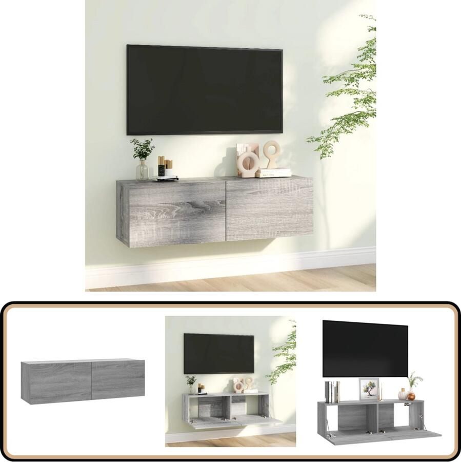 VidaXL Tv-wandmeubel 100x30x30 cm grijs eiken Tv-kast Wandmeubel Grijze Tv-kast Houten Tv-kast Media Kast Salon Meubilair Opbergruimte