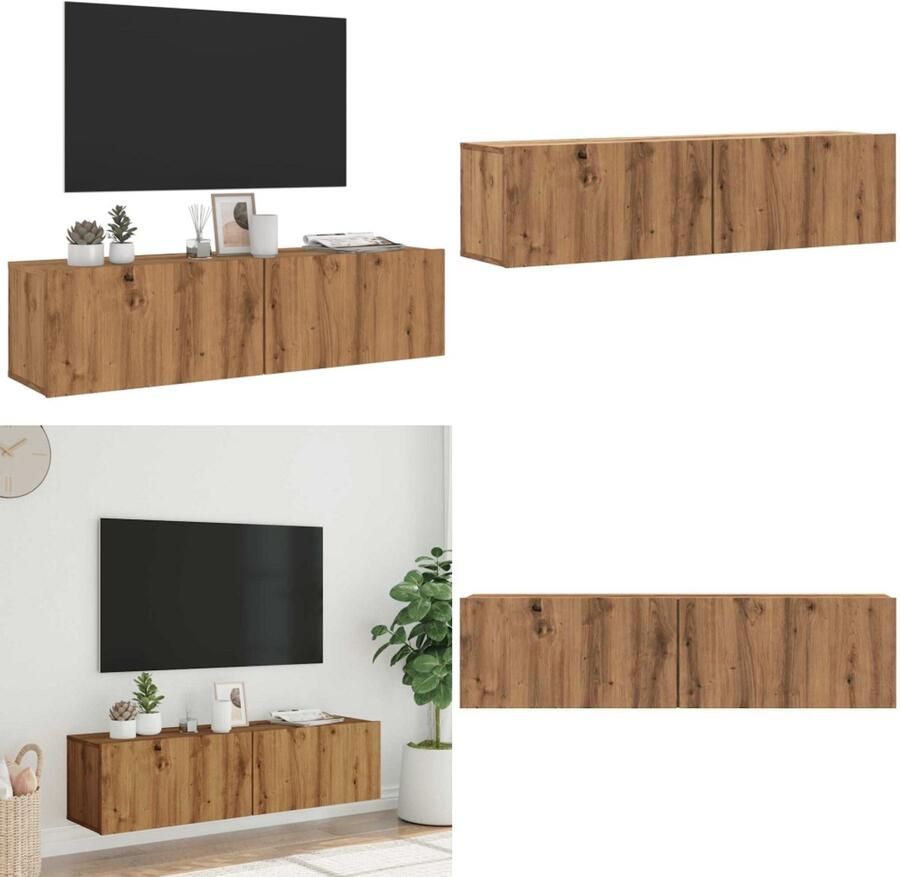 VidaXL Tv-wandmeubel 120x30x30 cm bewerkt hout artisanaal eikenkleurig Tv-meubel Tv-meubelen Tv Kast Opbergkast