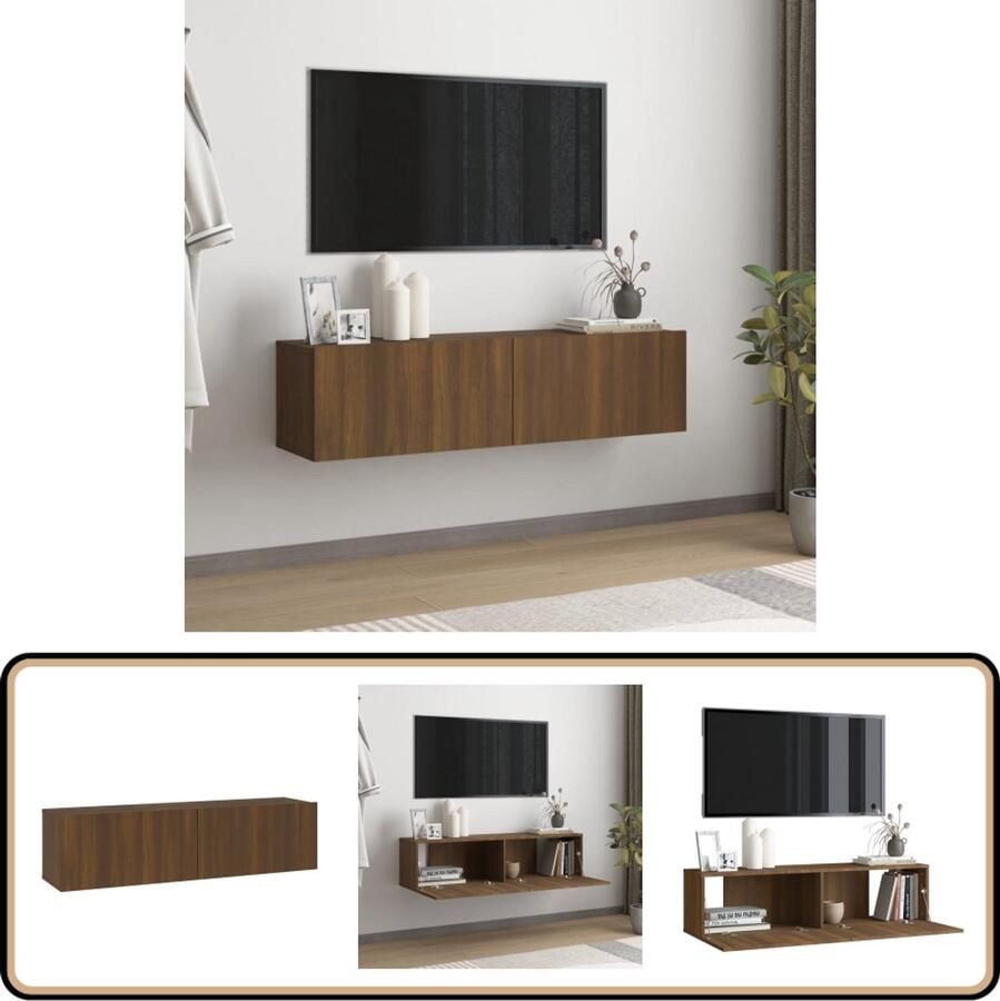 VidaXL Tv-wandmeubel 120x30x30 cm Bruin eikenhout Tv Wandmeubel Tv Kast Media Kast Houten Tv Stand Bruine Meubelen Design Tv Meubel