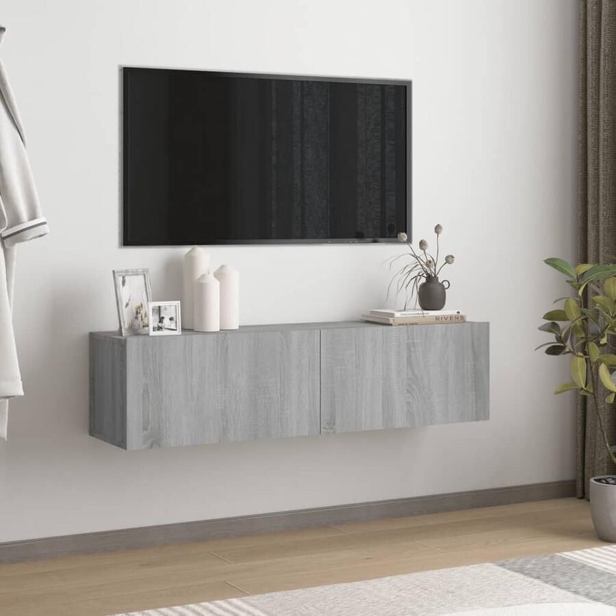 VidaXL Tv-wandmeubel 120x30x30 cm grijs eiken TV-meubel Wandmontage Grijze Tv-kast Houten Tv-standaard Bergruimte Media Kast - Foto 2