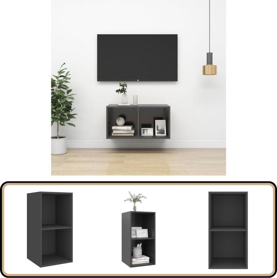 VidaXL Tv-wandmeubel 37x37x72 cm Bewerkt hout Grijs Televisiescherm Tv Meubilair Tv Stand Tv Kast Wandmontage