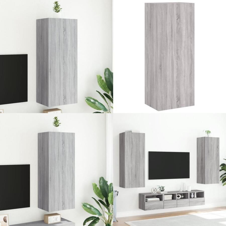 VidaXL Tv-wandmeubel 40 5x30x102 cm bewerkt hout grijs sonoma Tv-wandmeubel Tv-wandmeubels Zwevend Tv-meubel Tv-wandmeubel