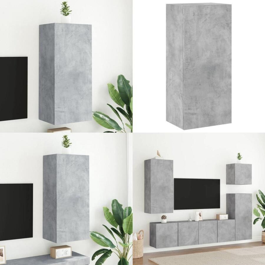 VidaXL Tv-wandmeubel 40 5x30x90 cm bewerkt hout betongrijs Tv-wandmeubel Tv-wandmeubels Zwevend Tv-meubel Tv-wandmeubel