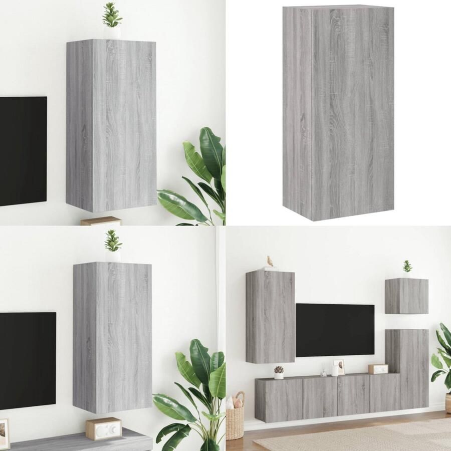 VidaXL Tv-wandmeubel 40 5x30x90 cm bewerkt hout grijs sonoma Tv-wandmeubel Tv-wandmeubels Zwevend Tv-meubel Tv-wandmeubel