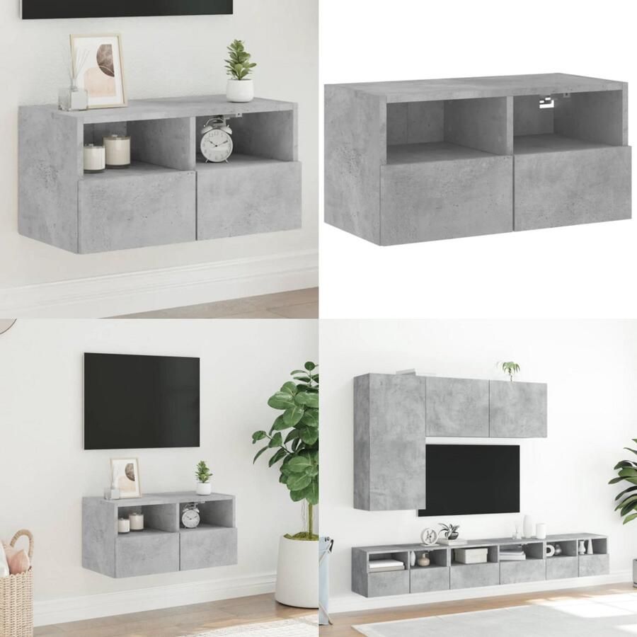 The Living Store Tv-wandmeubel 60x30x30 cm bewerkt hout betongrijs Tv-kast Tv-meubel Wandmontage Opbergruimte Beton Grijs - Foto 2
