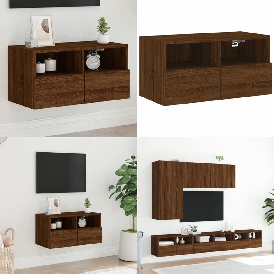 VidaXL Tv-wandmeubel 60x30x30 cm bewerkt hout bruin eikenkleur Tv-wandmeubel Tv-wandmeubels Tv-meubel Tv Kast