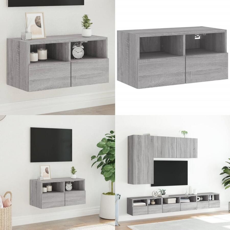 VidaXL Tv-wandmeubel 60x30x30 cm bewerkt hout grijs sonoma eikenkleur Tv-wandmeubel Tv-wandmeubels Tv-meubel Tv Kast