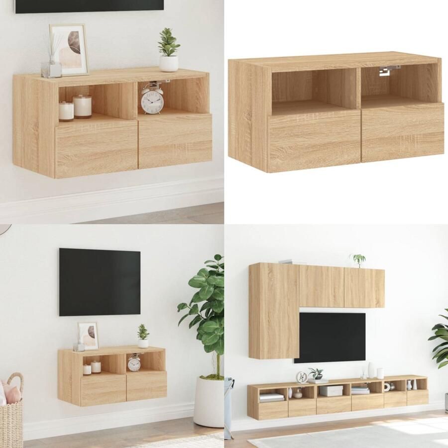 VidaXL Tv-wandmeubel 60x30x30 cm bewerkt hout sonoma eikenkleurig Tv-wandmeubel Tv-wandmeubels Tv-meubel Tv Kast