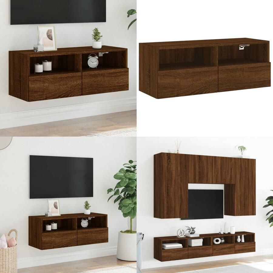 VidaXL Tv-wandmeubel 80x30x30 cm bewerkt hout bruin eikenkleur Tv-wandmeubel Tv-wandmeubels Tv-meubel Tv Kast