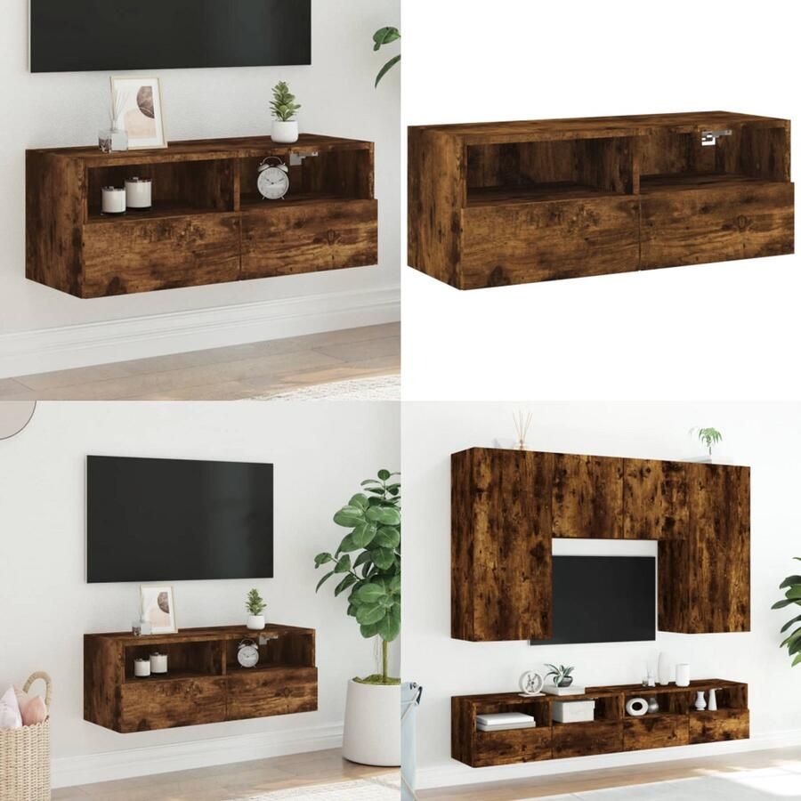 VidaXL Tv-wandmeubel 80x30x30 cm bewerkt hout gerookt eikenkleurig Tv-wandmeubel Tv-wandmeubels Tv-meubel Tv Kast