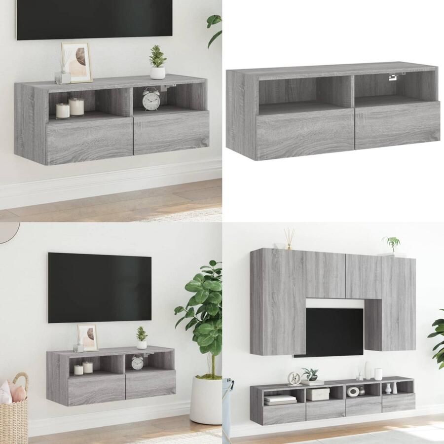 VidaXL Tv-wandmeubel 80x30x30 cm bewerkt hout grijs sonoma eikenkleur Tv-wandmeubel Tv-wandmeubels Tv-meubel Tv Kast