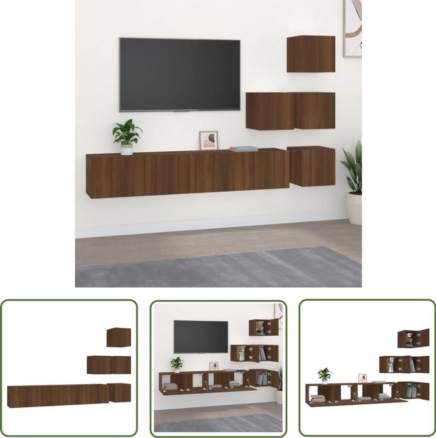 VidaXL Tv-wandmeubel bruin eiken set van 6 Tv Meubel Wandmeubel Houten Kast Bruine Eiken Opbergkast Salondecoratie Livingroom Furniture