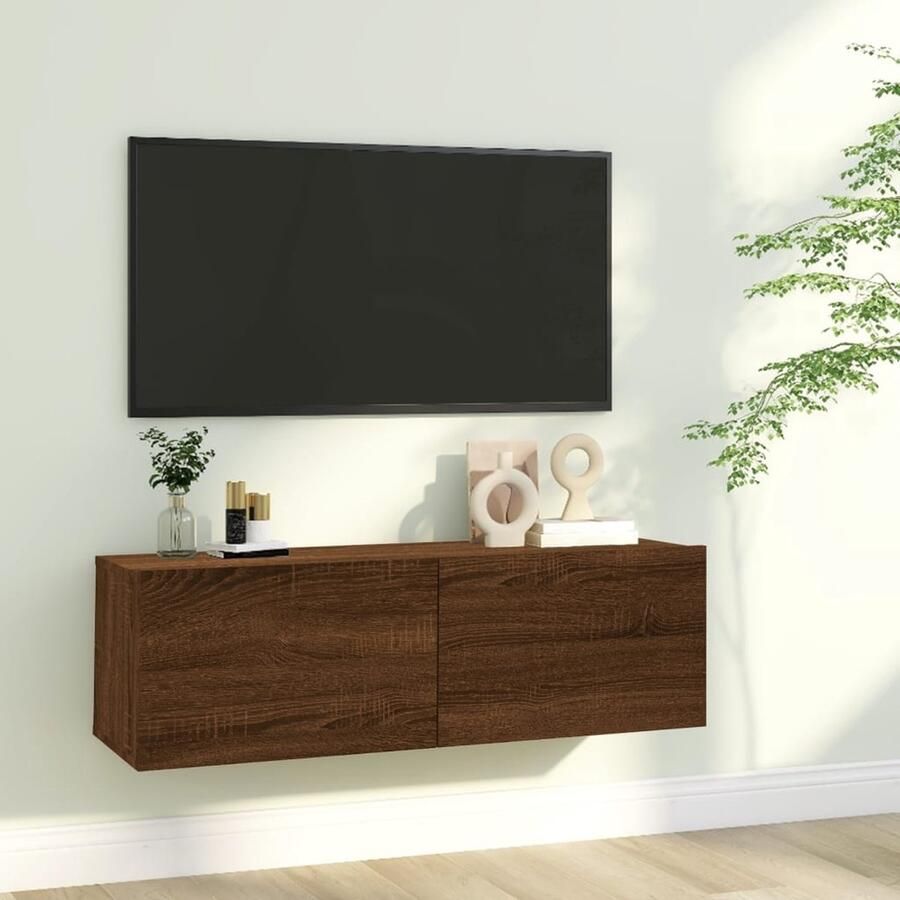 VidaXL Tv-wandmeubel bruin eikenhout 100x30x30 cm TV-meubel Wandmontage Houten TV-kast Bruine Eiken Meubilair Opbergruimte Livingroomdecor - Foto 2