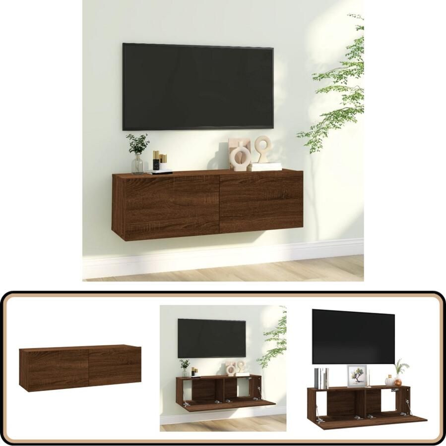 VidaXL Tv-wandmeubel bruin eikenhout 100x30x30 cm TV-meubel Wandmontage Houten TV-kast Bruine Eiken Meubilair Opbergruimte Livingroomdecor
