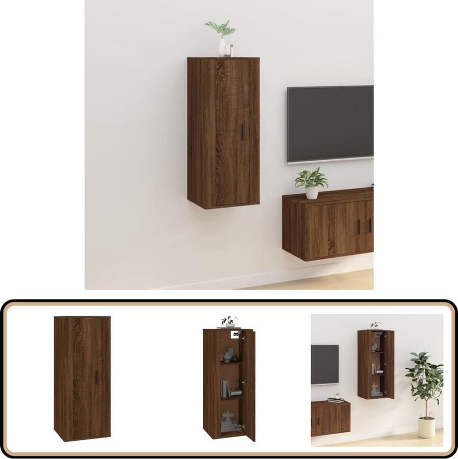 VidaXL Tv-wandmeubel Bruineiken 40x34 5x100 cm Tv-kast Wandmontage Houten Tv-standaard Bruine Meubels Bergruimte Mediabox Salontafel