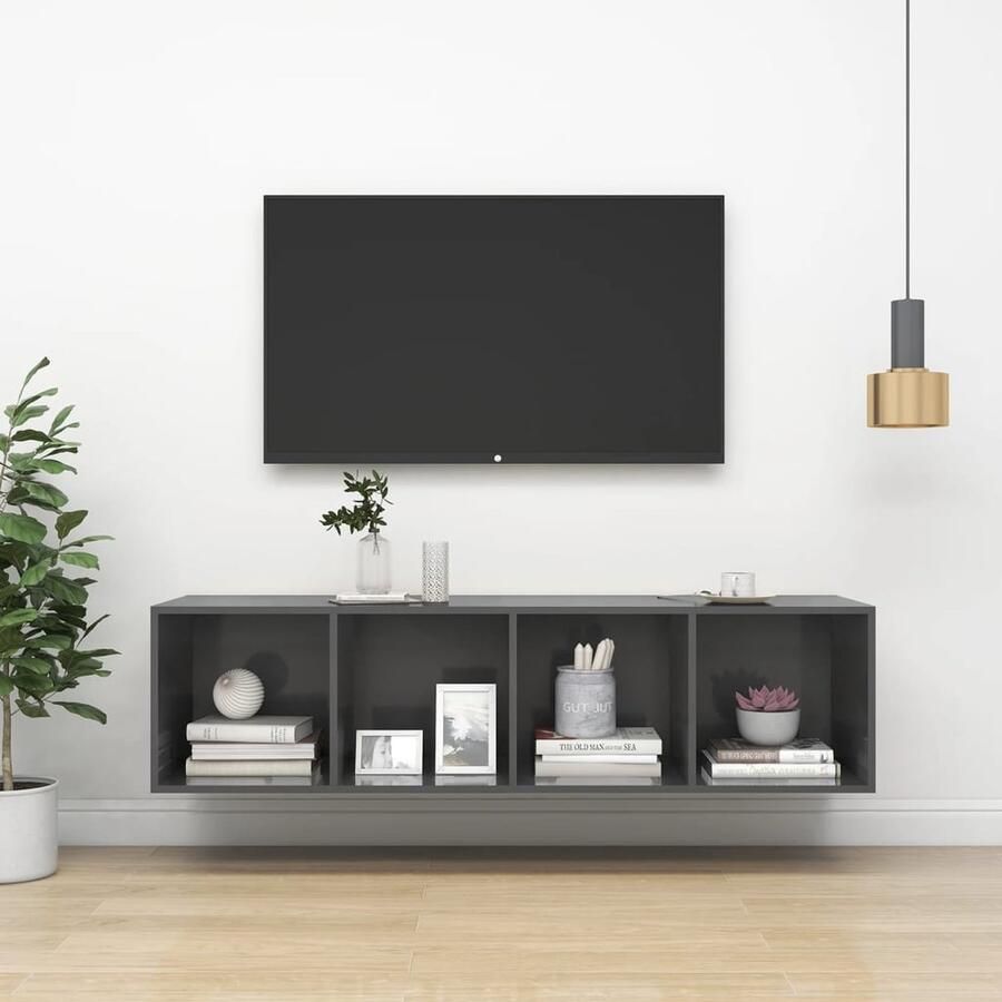 VidaXL Tv-wandmeubel hoogglans grijs 37x37x142 5 cm Televisiescherm Tv-meubel Tv-kast Mediabox Entertainment Center Woonkamer Meubilair Hifi Kast Opslagruimte - Foto 2