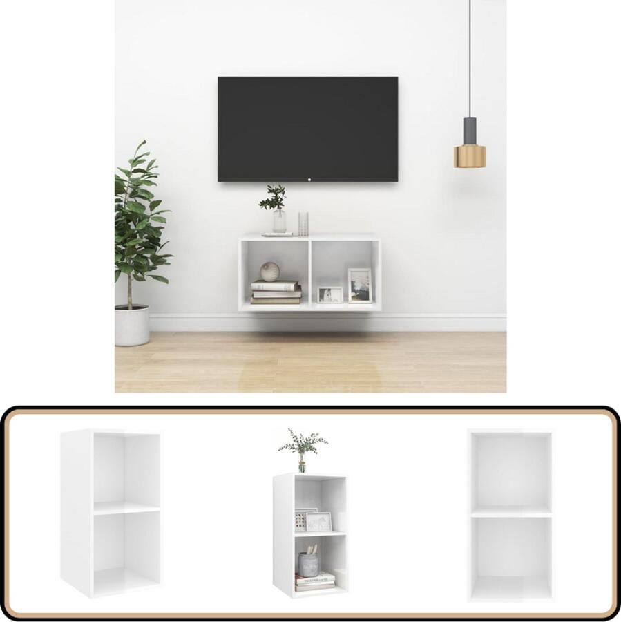 VidaXL Tv-wandmeubel Hoogglans wit 37x37x72 cm Tv Wandmeubel Tv Kast Media Kast Salon Meubilair Witte Tv Kast