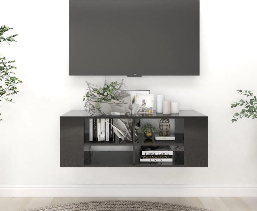VidaXL Tv-wandmeubel hoogglans zwart 102x35x35 cm Televisiescherm Tv Meubels Tv Kasten Salontafel Zwarte Tv Stand Houten Tv Kast Tv Unit - Foto 2