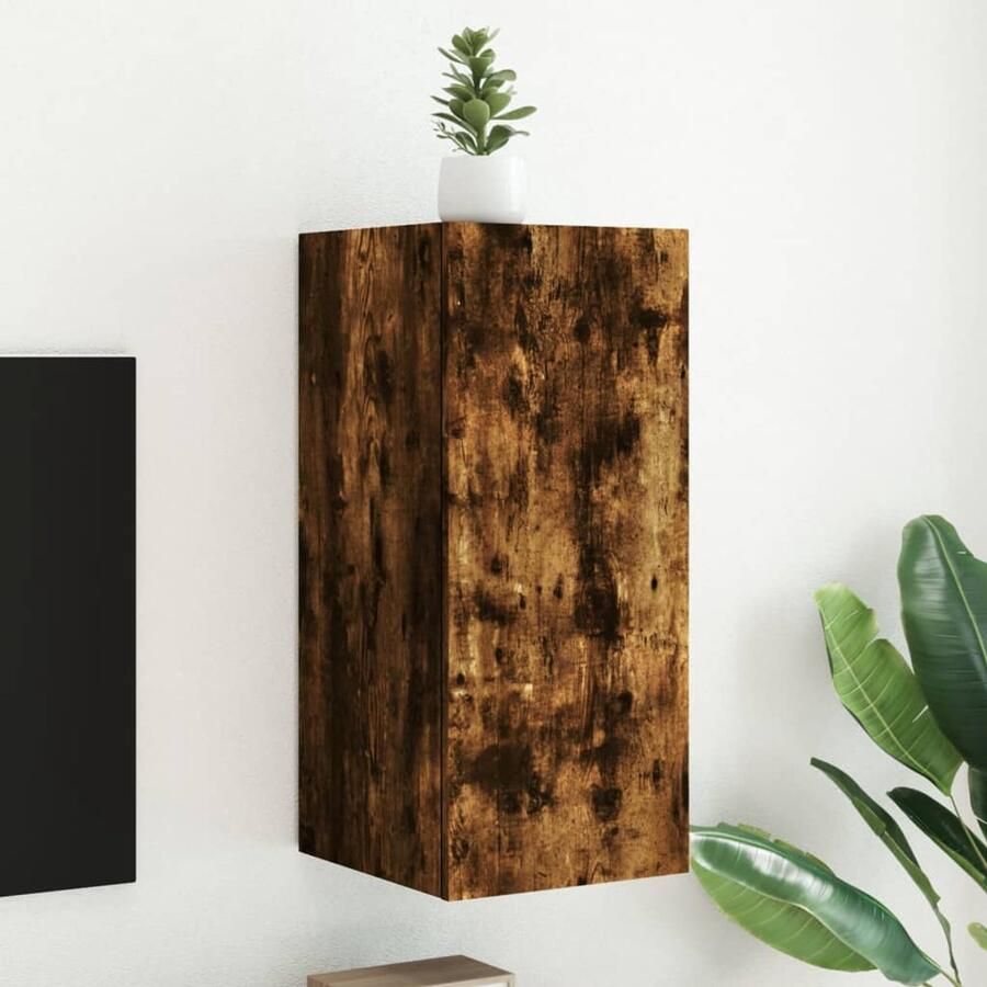 VidaXL Tv-wandmeubel LED 30 5x35x70 cm Gerookt eiken Tv-meubel Wandmontage Led Verlichting Opbergvak Houten Meubilair