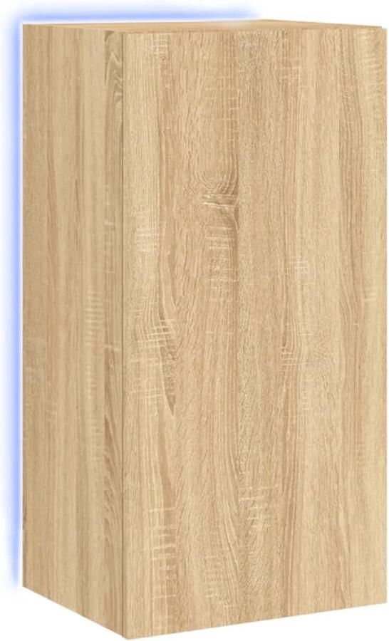 The Living Store Tv-wandmeubel met LED-verlichting 40 5x35x80 cm sonoma eiken Tv-wandmeubel Tv-kasten Led-verlichting Sonoma Eiken Houten Tv-standaard - Foto 4