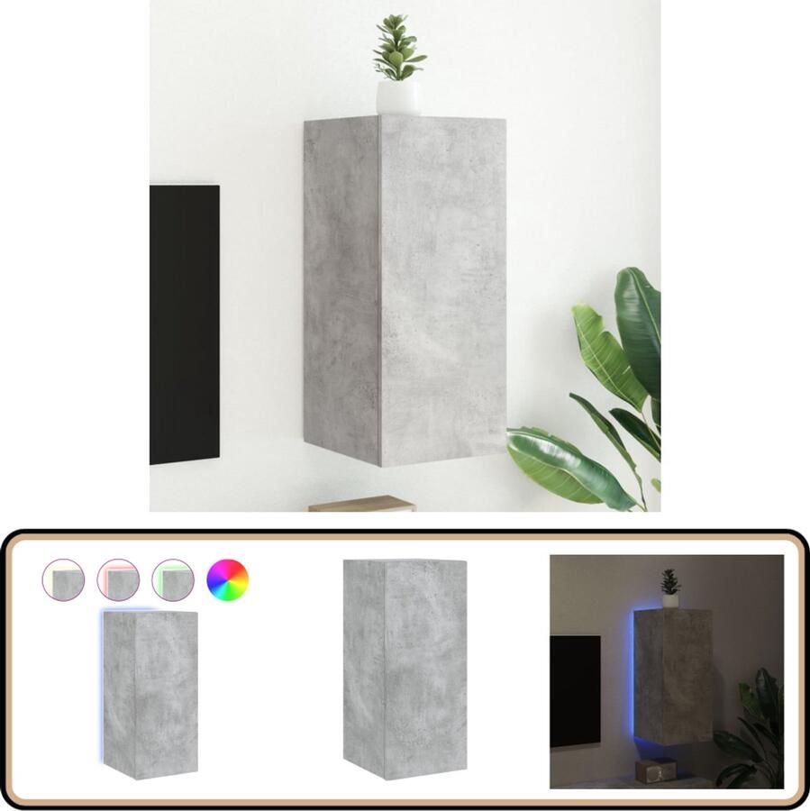 VidaXL Tv-wandmeubel LED-verlichting Betongrijs Tv-wandmeubel Zwevend Tv-meubel Led Tv-meubel Tv-kasten Mediakas