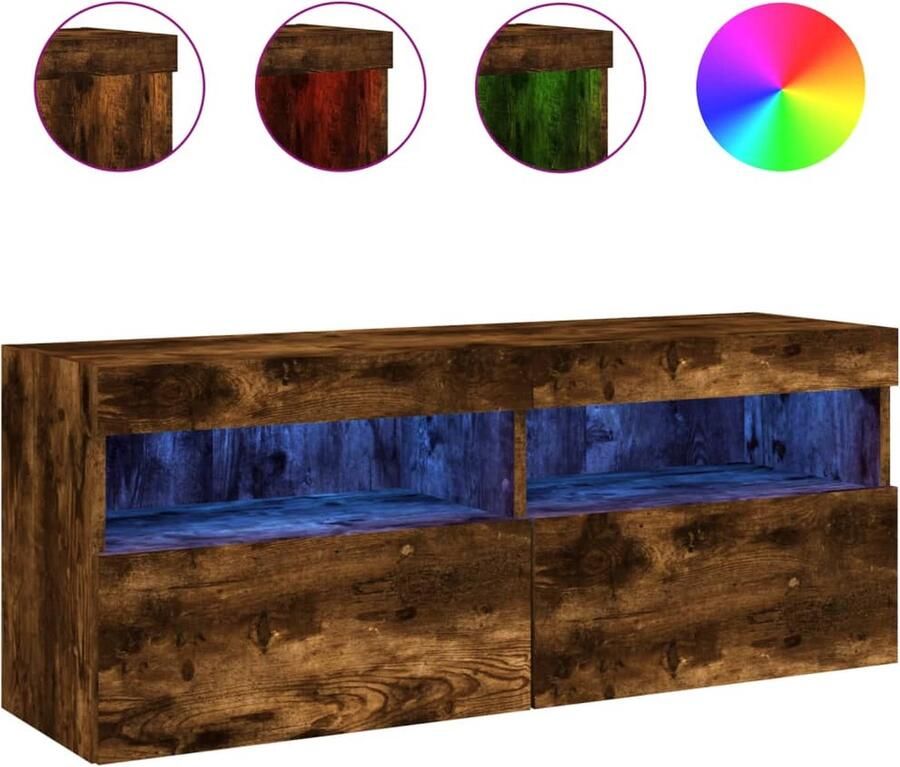 VidaXL Tv-wandmeubel LED-verlichting Gerookt eiken Tv-wandmeubel Tv-wandmeubels Zwevend Tv-meubel Tv-wandmeubel - Foto 2