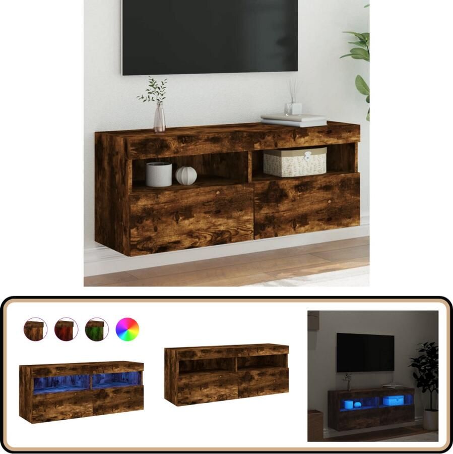 VidaXL Tv-wandmeubel LED-verlichting Gerookt eiken Tv-wandmeubel Tv-wandmeubels Zwevend Tv-meubel Tv-wandmeubel