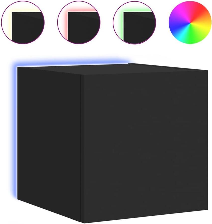 The Living Store Tv-wandmeubel met LED-verlichting 30 5x35x30 cm zwart Tv-wandmeubel Led-verlichting Zwevend Tv-meubel Black Furniture Houten Tv-standaard - Foto 2