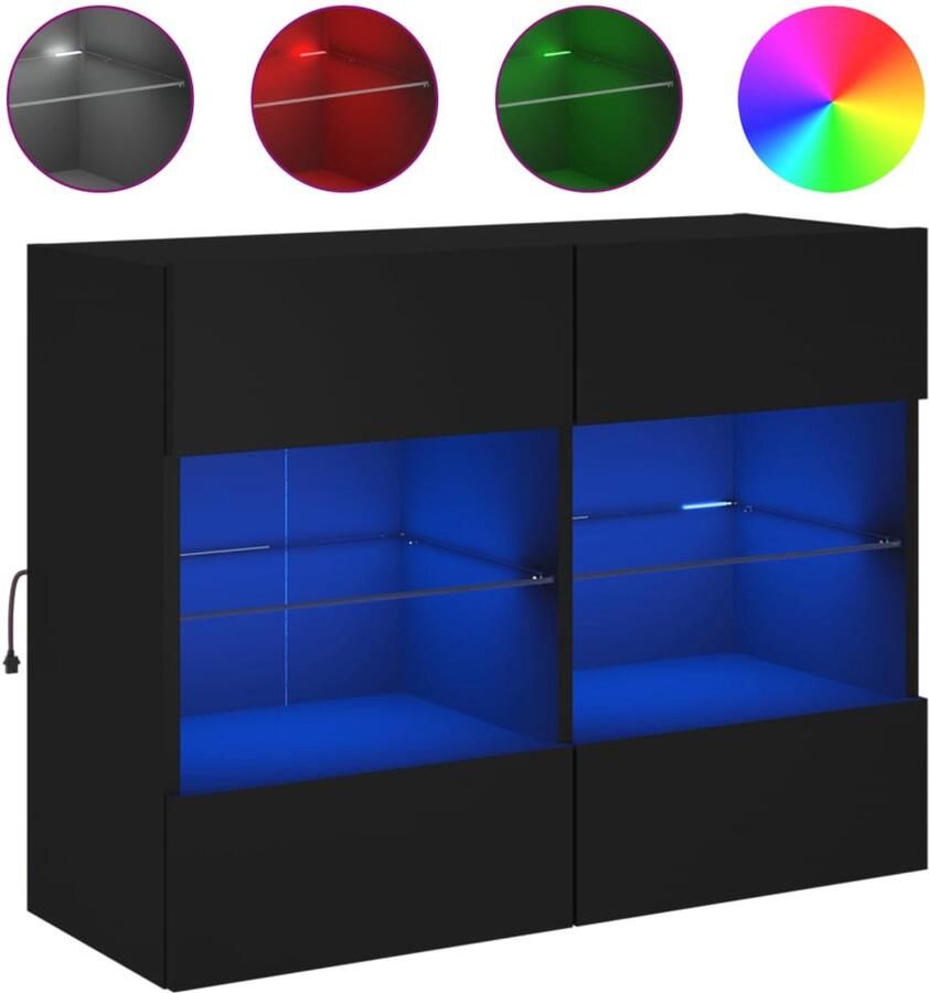 The Living Store Tv-wandmeubel met LED-verlichting 78 5x30x60 5 cm zwart Tv-wandmeubel Modern Tv-meubel Zwarte Tv-kast Led Tv-standaard Houten Tv-tafel - Foto 2