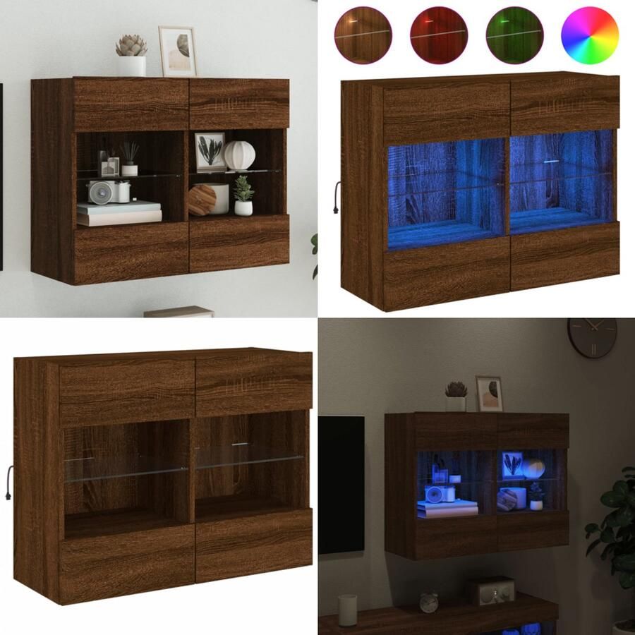 VidaXL Tv-wandmeubel met LED 78 5x30x60 5 cm bruin eikenkleur Tv-wandmeubel Tv-wandmeubelen Wandkast Tv-meubel