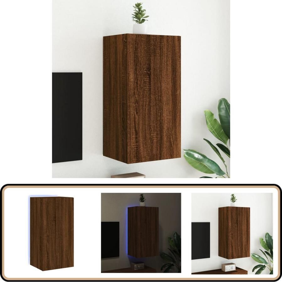 VidaXL Tv-wandmeubel met LED Bruineiken 40 5x35x80cm Tv-meubel Wandmontage Houten Tv-stand Led Tv-tafel Bruin Tv-meubel