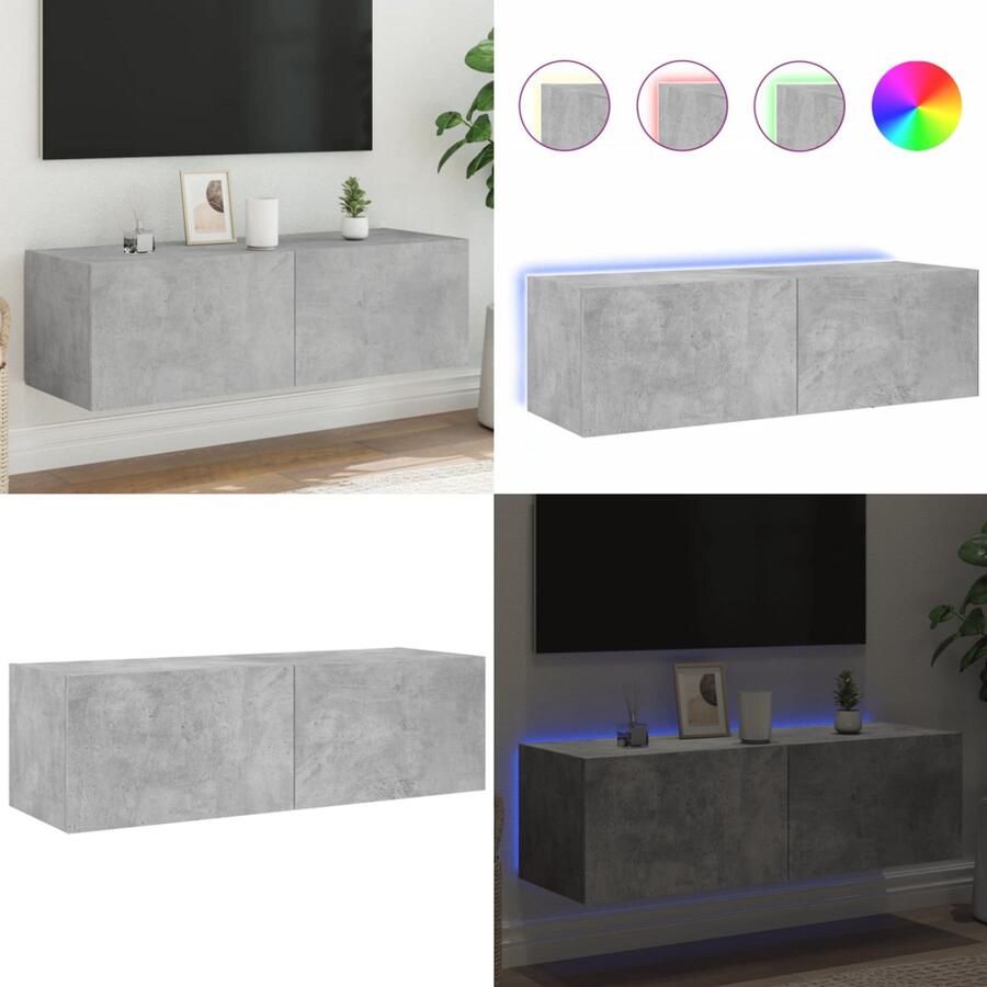 VidaXL Tv-wandmeubel met LED-verlichting 100x35x31 cm betongrijs Tv-wandmeubel Tv-wandmeubelen Zwevend Tv-meubel Tv-wandmeubel