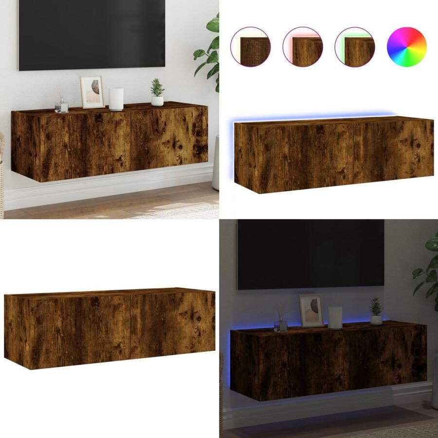VidaXL Tv-wandmeubel met LED-verlichting 100x35x31 cm gerookt eiken Tv-wandmeubel Tv-wandmeubelen Zwevend Tv-meubel Tv-wandmeubel