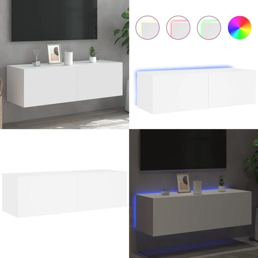 The Living Store Tv-wandmeubel met LED-verlichting 100x35x31 cm wit Tv-tafel Tv-standaard Led Verlichting Houten Tv Kast Modern Tv Meubel - Foto 2