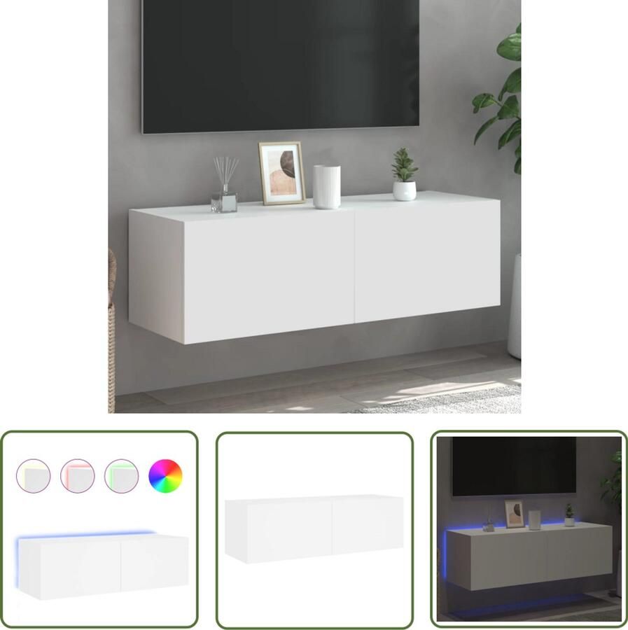 The Living Store Tv-wandmeubel met LED-verlichting 100x35x31 cm wit Tv-tafel Tv-standaard Led Verlichting Houten Tv Kast Modern Tv Meubel - Foto 3