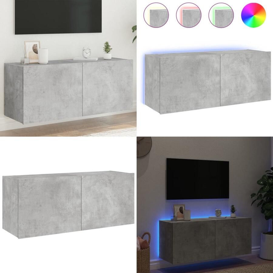 VidaXL Tv-wandmeubel met LED-verlichting 100x35x41 cm betongrijs Tv-wandmeubel Tv-wandmeubelen Zwevend Tv-meubel Tv-wandmeubel