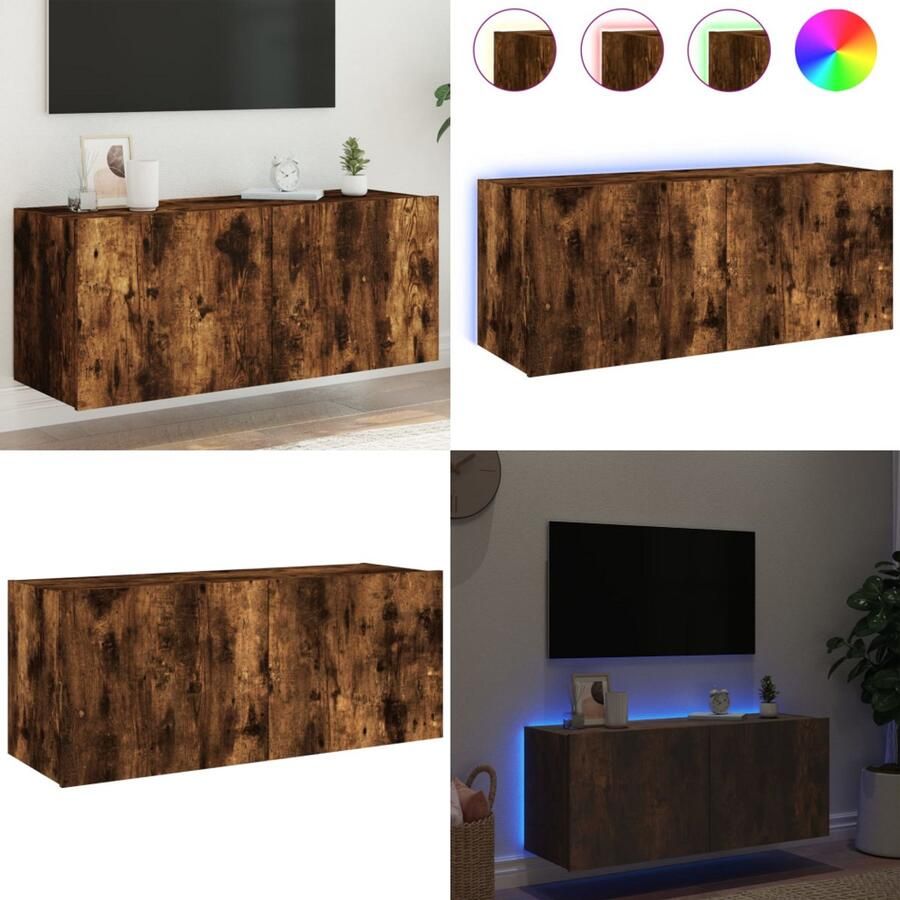 VidaXL Tv-wandmeubel met LED-verlichting 100x35x41 cm gerookt eiken Tv-wandmeubel Tv-wandmeubelen Zwevend Tv-meubel Tv-wandmeubel